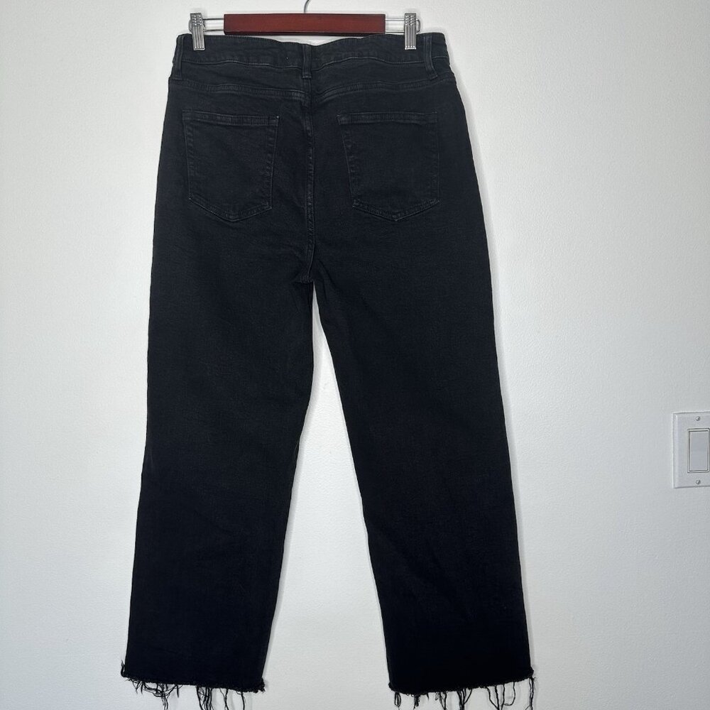 Oliver Logan Jeans Size 31 Black Denim Wide Leg Crop Raw Hem - Picture 2 of 10